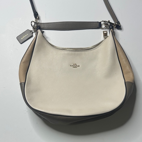 Coach Pebbled Leather Hobo Bag ColorBlock Harley Black/White/Tan - Picture 1 of 6